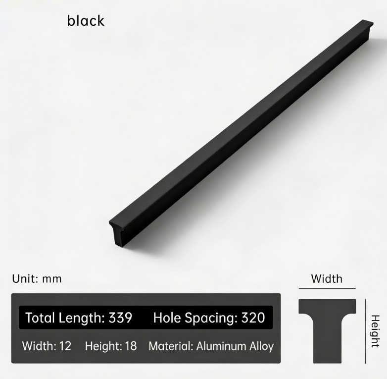 Black Cabinet Pull 12.6″ Hole Centers T-Shape Drawer Handle Aluminum Alloy