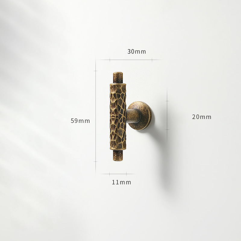 Antique Brass Cabinet Pull Hammered Texture Drawer Handle Zinc Alloy for Kitchen