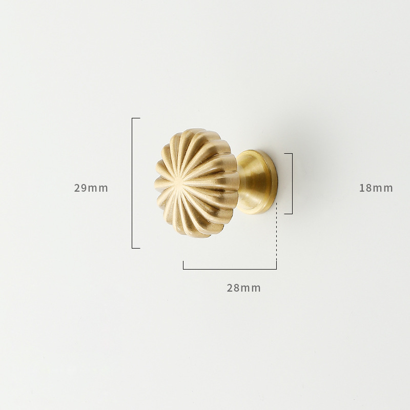 Brushed Brass Cabinet Knob 1.14″ Single Hole Drawer Pull Solid Brass Fluted