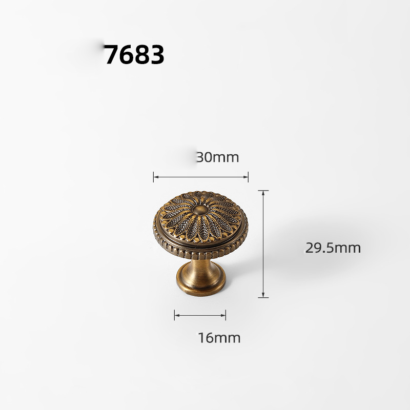 Brass Cabinet Knob Vintage Drawer Pull Zinc Alloy Single Hole for Wardrobe