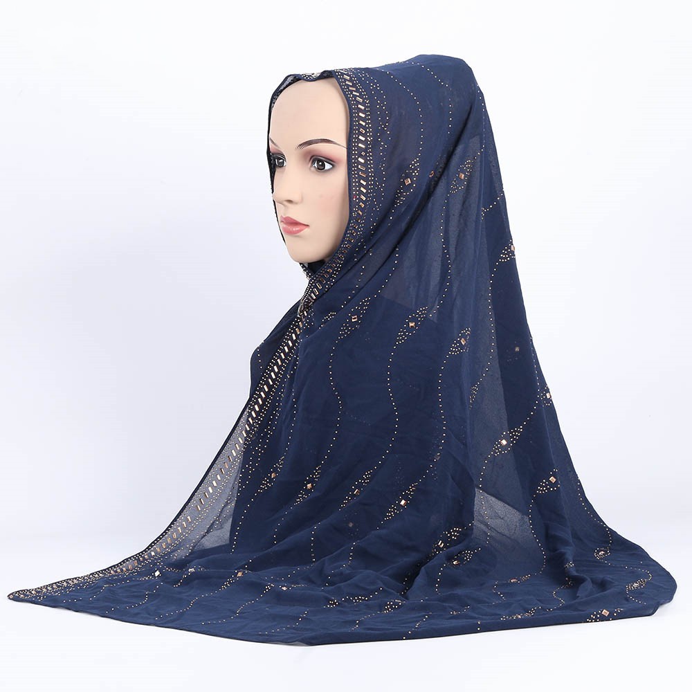 Women Islamic Muslim Chiffon Scarf Long Shawls Arab Rhinestone Hijab Head Wrap Ebay