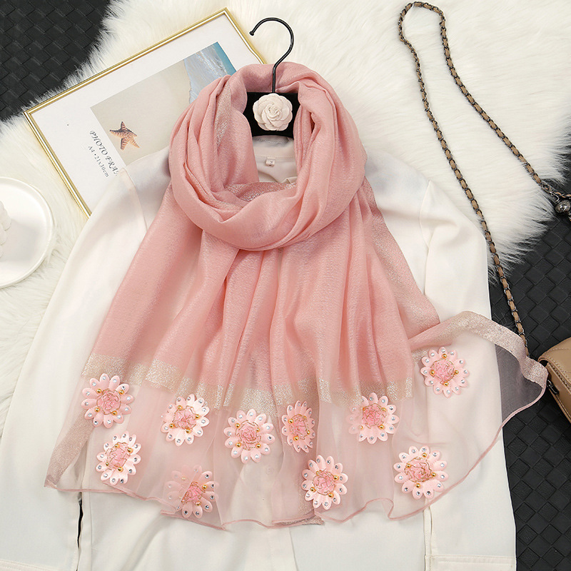 Fashion Gauze Scarf Women Rhinestone Flower Shawl Arab 200*70CM