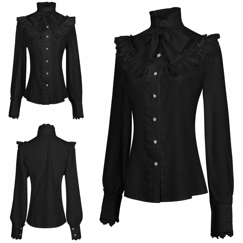 Victorian Era Shirt Women Retro Gothic Blouse Long Sleeved Pleated