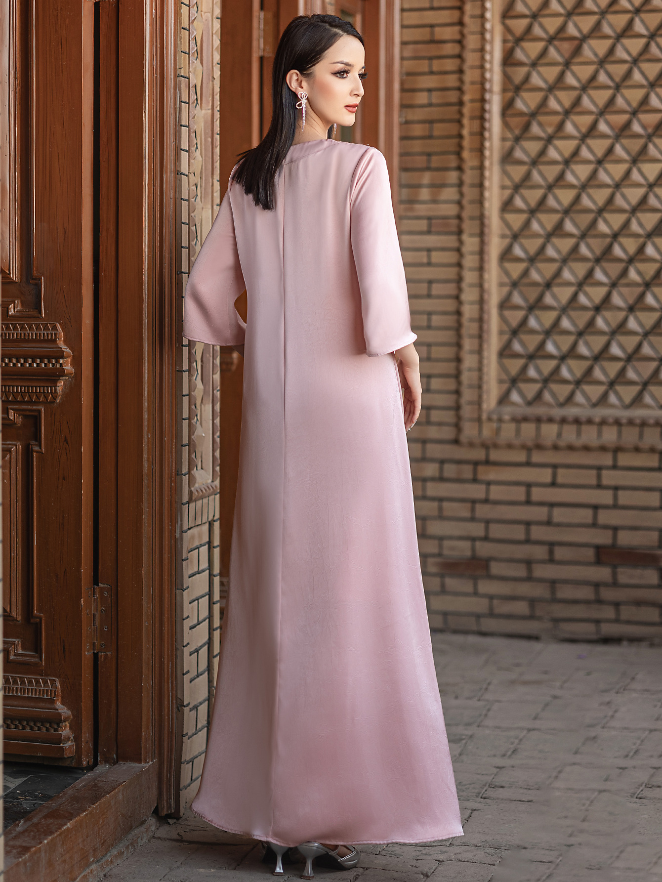 dusty pink abaya dress FEATHER SLEEVE ABAYA