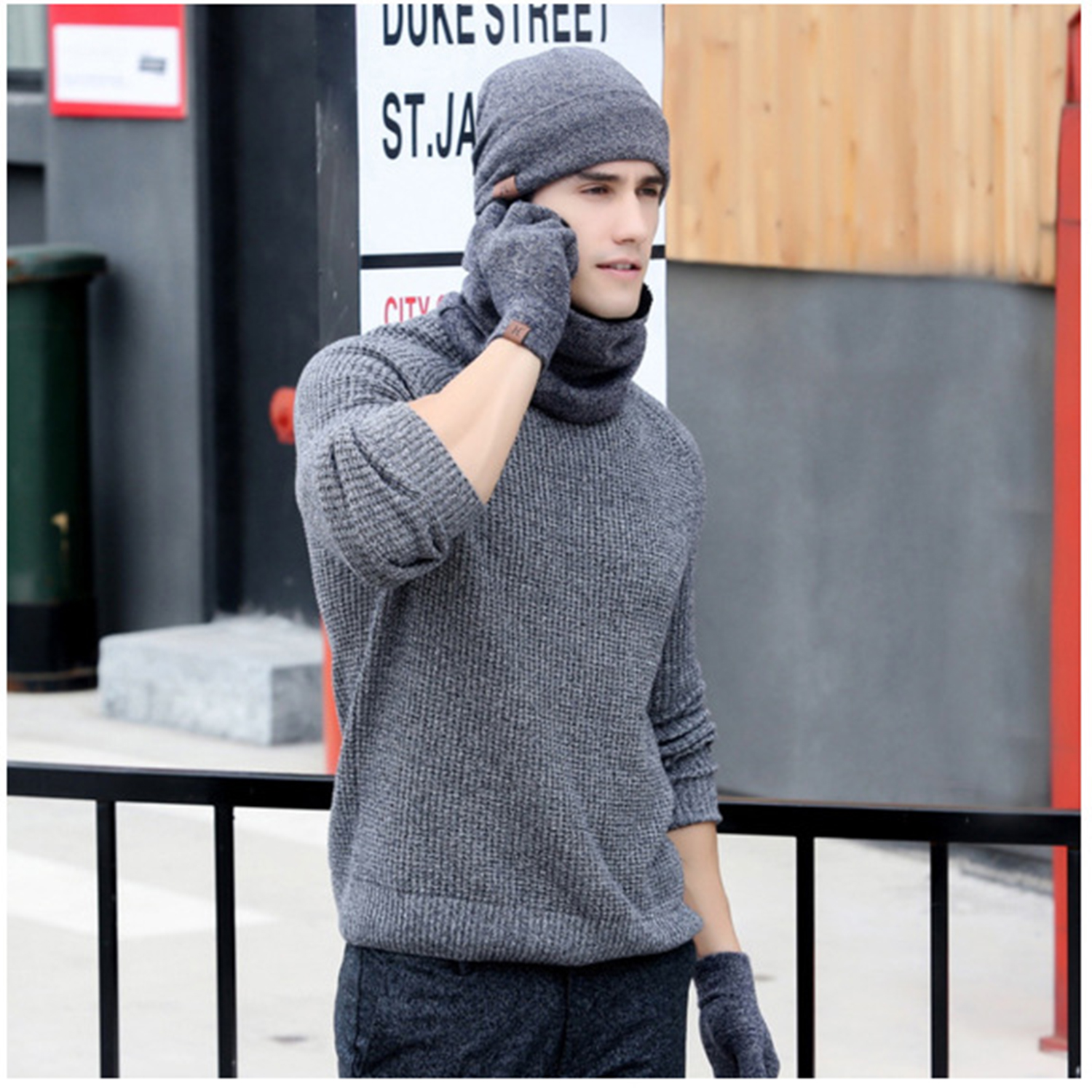 Winter Knitted Beanie Hat Cap Neck Warmer Scarf & Touchscreen Gloves Set Fleece - Picture 16 of 19