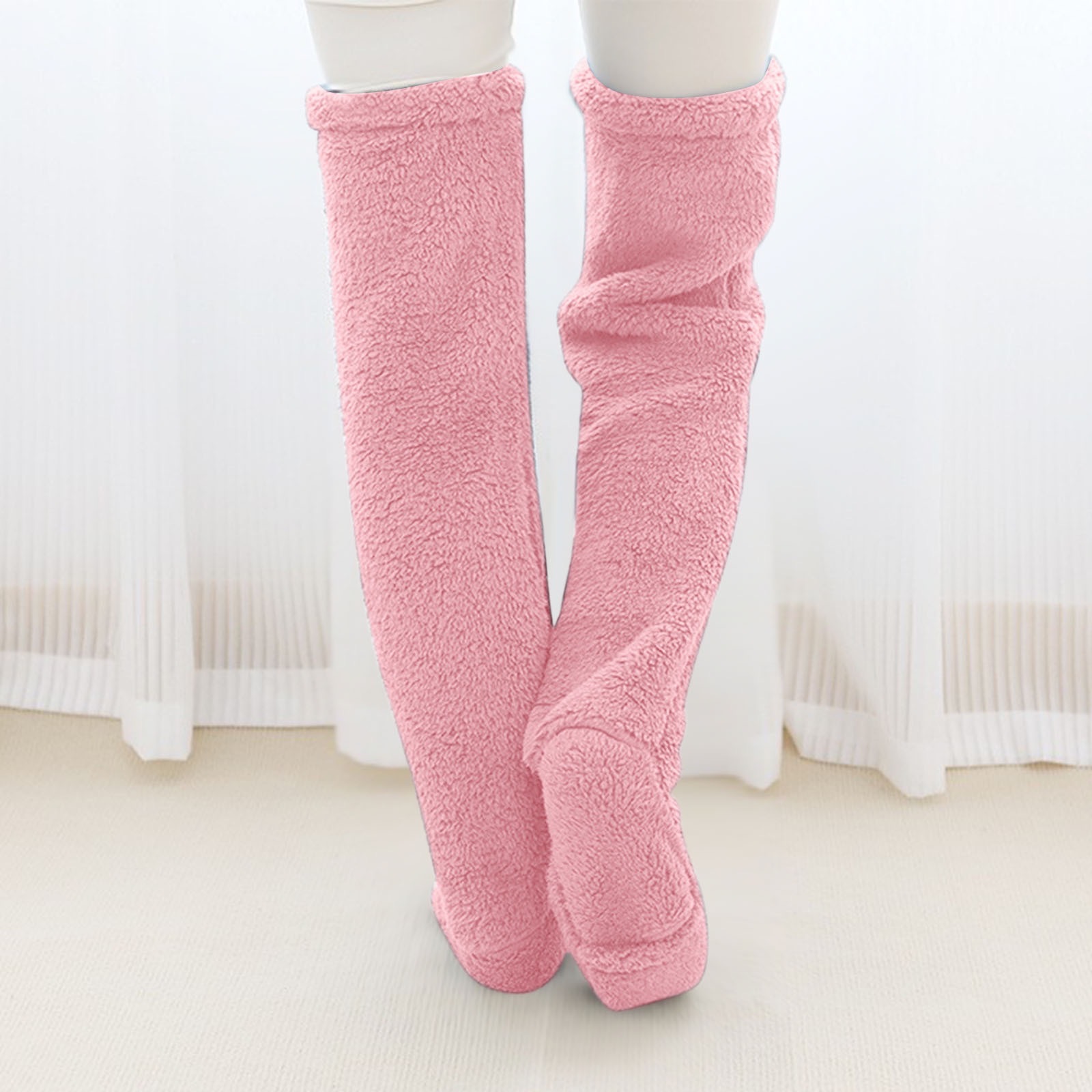 Over Knee Legs Socks Stockings High Fuzzy Plush Slipper Furry Long Leg Warmers - Picture 30 of 32