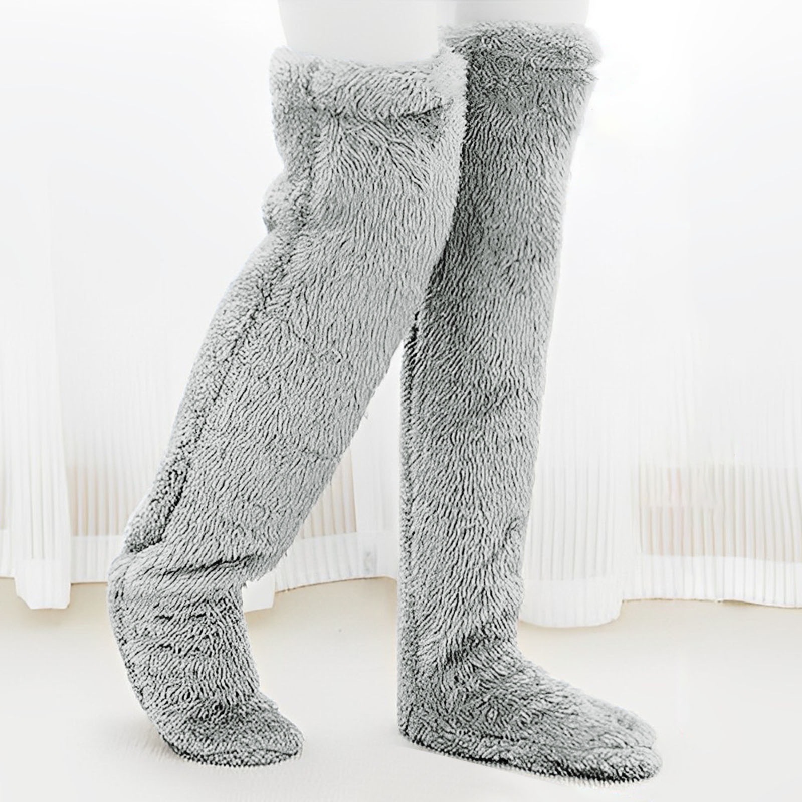 Over Knee Legs Socks Stockings High Fuzzy Plush Slipper Furry Long Leg Warmers - Picture 27 of 32