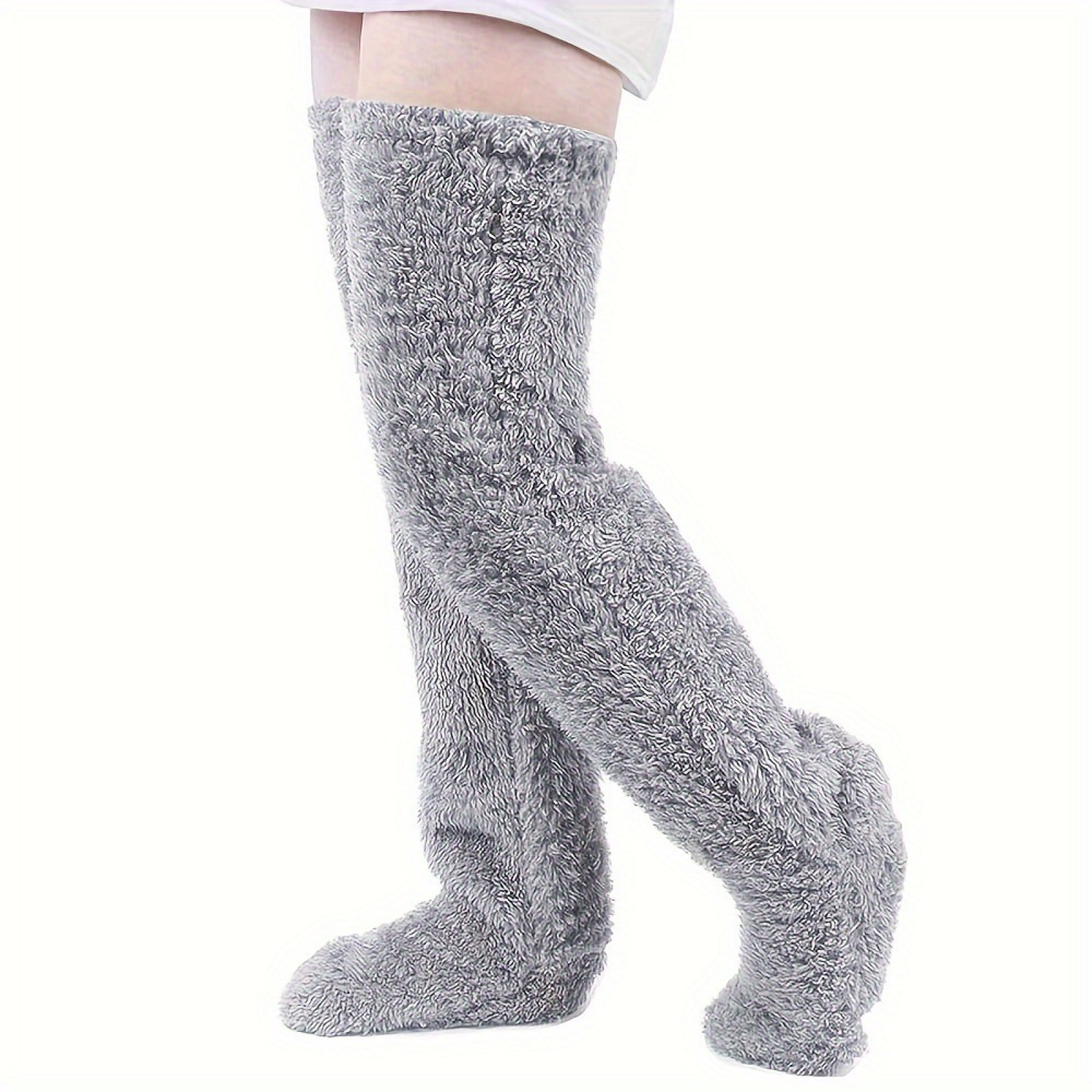 Over Knee Legs Socks Stockings High Fuzzy Plush Slipper Furry Long Leg Warmers - Picture 26 of 32