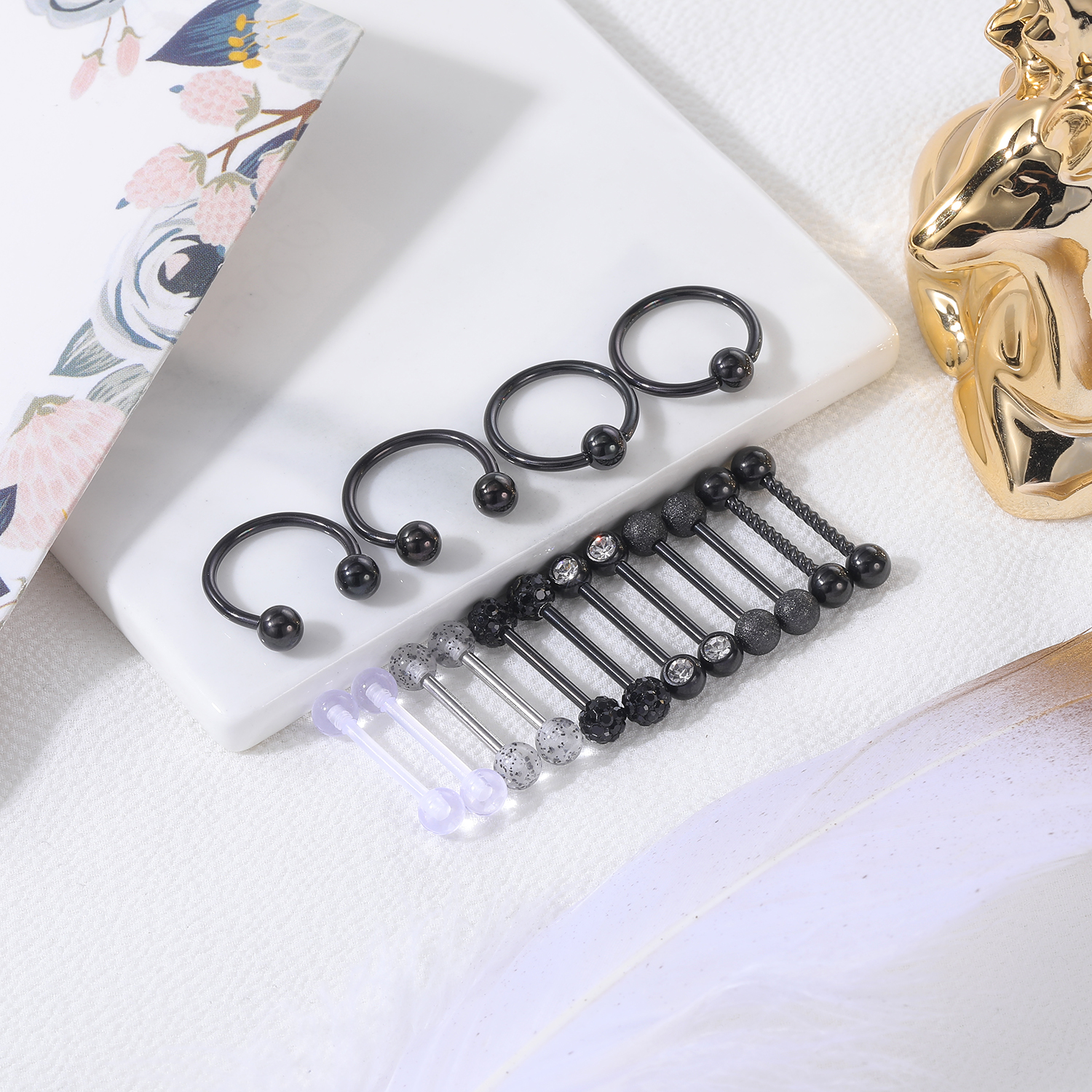 CrazyPiercing 12Pcs Stainless Steel Tongue Ring Barbell Retainer Body Piercing Jewelry 14G, Acrylic Price In UAE | Amazon UAE