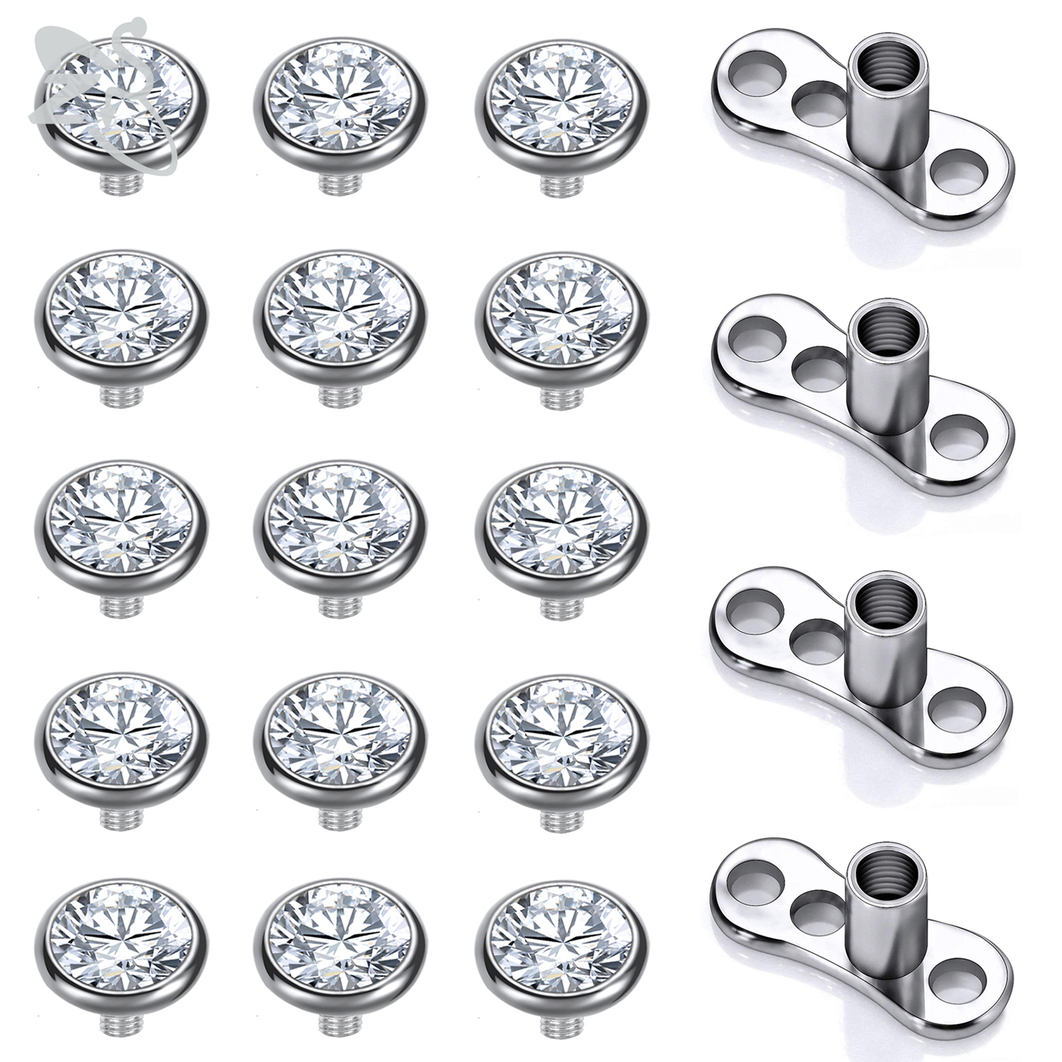 19/21 Stück Micro Dermal Piercing Edelstahl Dermal Anchor CZ Haut Piercing - Bild 13 von 15