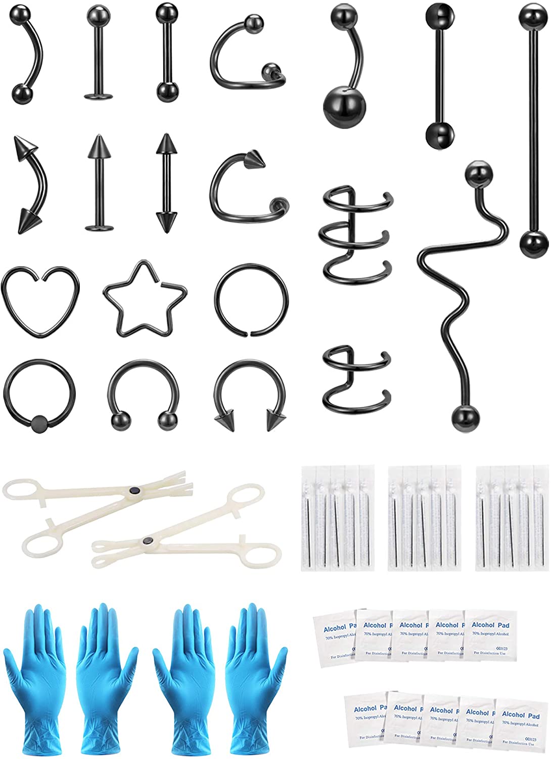 Kit 60 Piercings Corps 16G En Acier Inoxydable - Anneaux Nombril, Septum, Cartilage, Labret, Unisexe