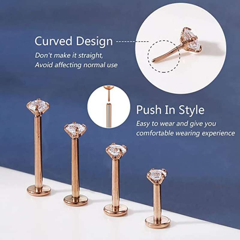 12Pcs/lot 16G Stainless Steel Lip Studs 2-4mm CZ Labret Lip Piercing Jewelry - Picture 15 of 25