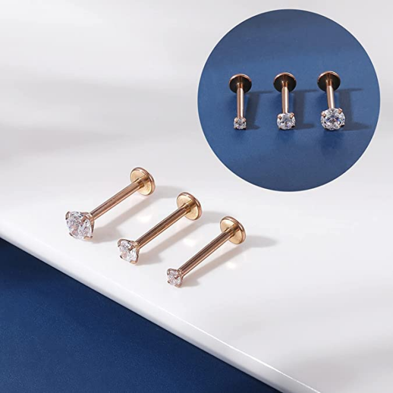 12Pcs/lot 16G Stainless Steel Lip Studs 2-4mm CZ Labret Lip Piercing Jewelry - Picture 17 of 25