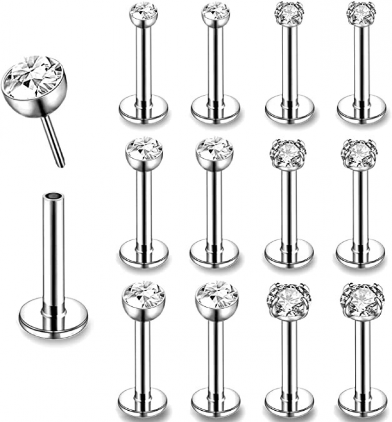 12Pcs/lot 16G Stainless Steel Lip Studs 2-4mm CZ Labret Lip Piercing Jewelry - Picture 20 of 25