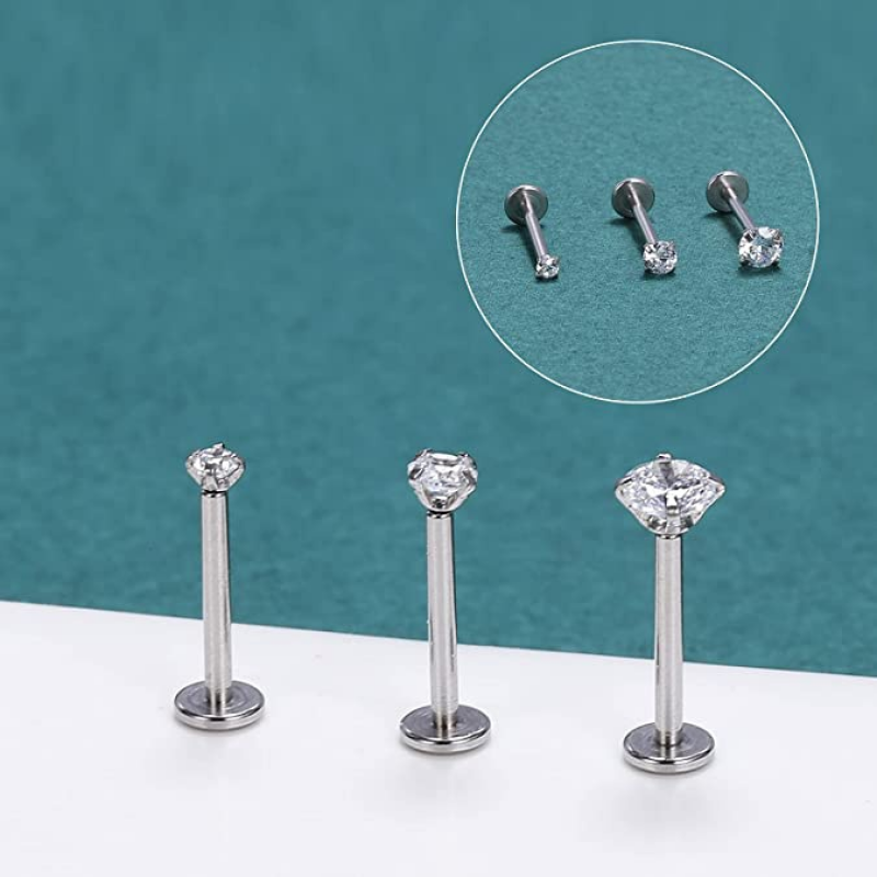 12Pcs/lot 16G Stainless Steel Lip Studs 2-4mm CZ Labret Lip Piercing Jewelry - Picture 25 of 25
