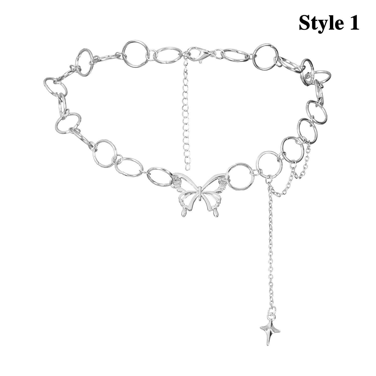 Silver Chain Crescent Moon Star Butterfly Choker Necklace Gothic Punk Jewelry