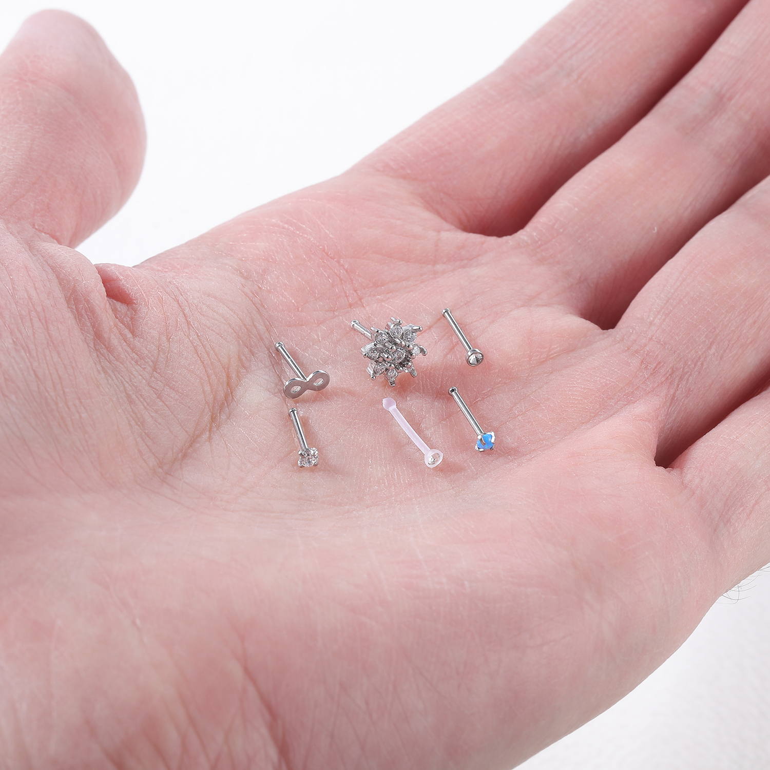 23Pcs/Set 20G Nose Ring Hoop Stainless Steel CZ Opal Nostril Piercing Jewelry - Picture 31 of 53