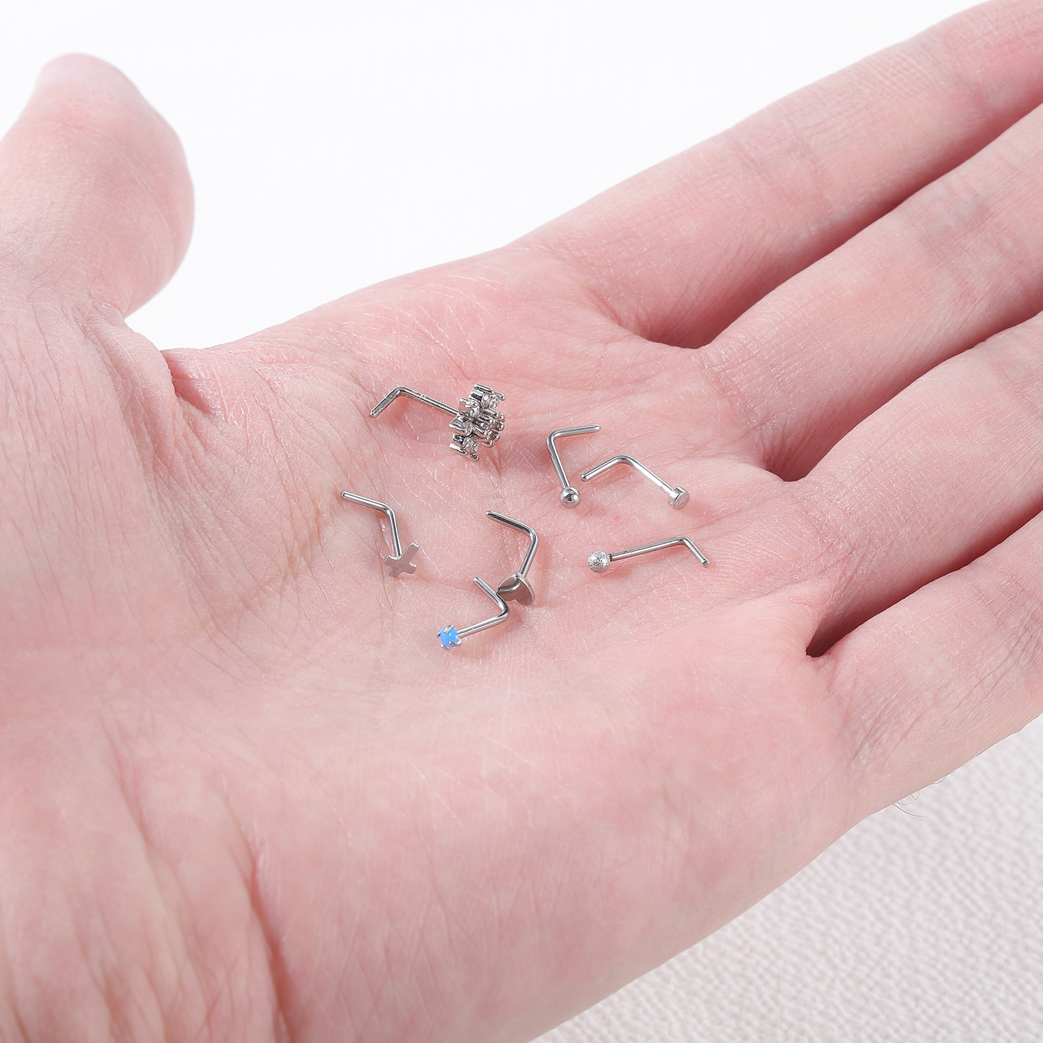 23Pcs/Set 20G Nose Ring Hoop Stainless Steel CZ Opal Nostril Piercing Jewelry - Picture 42 of 53