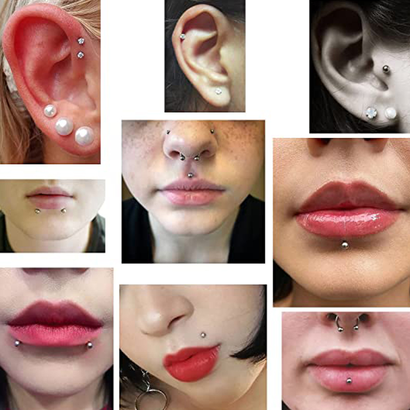 Yolev 6 Stuks RVS Neus Studs & Labret Bars - Strass Kraakbeen Oorbellen Voor Neus, Lip & Tragus Piercing