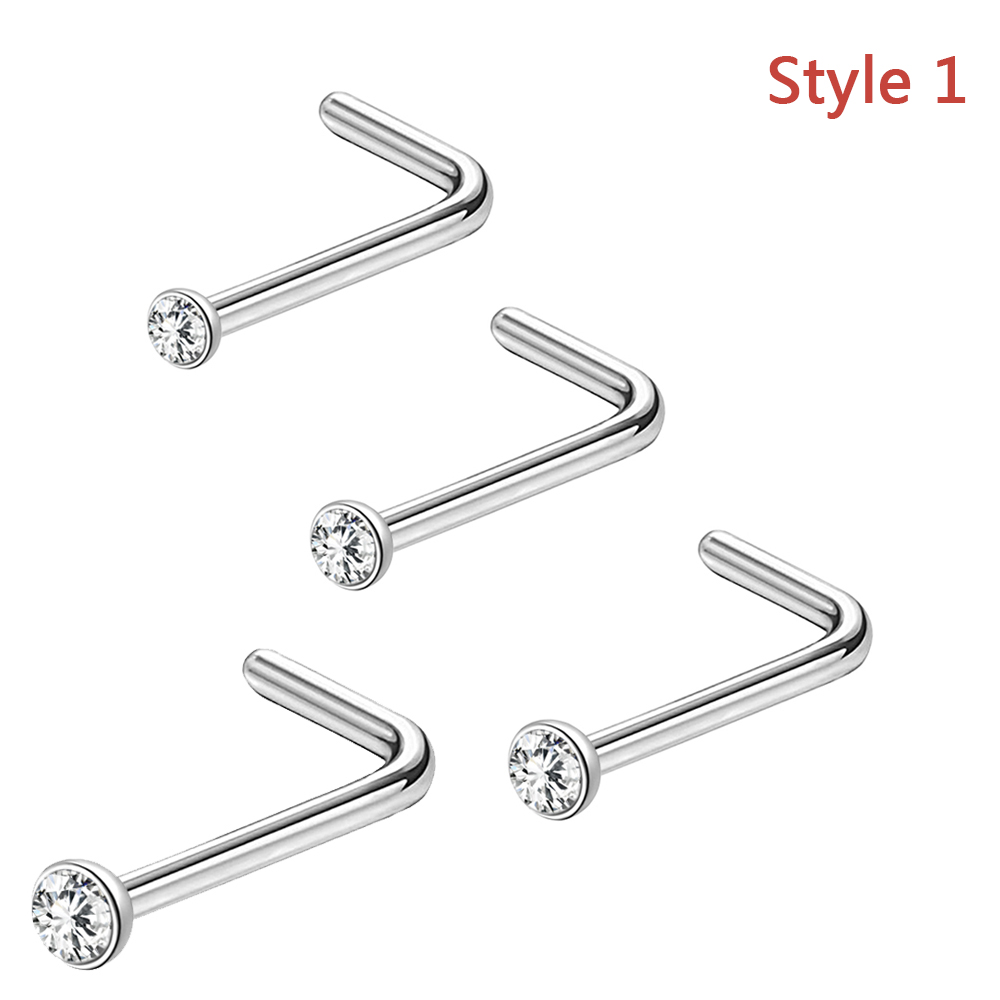 4/9Pcs Stainless Steel Nose Stud Set L/S-Shape Crystal Nostril Piercing Jewelry