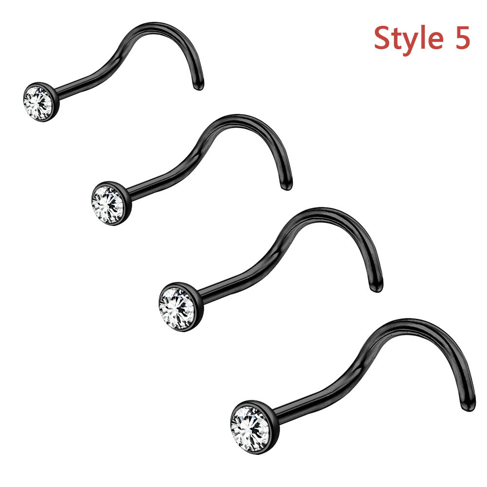 4/9Pcs Stainless Steel Nose Stud Set L/S-Shape Crystal Nostril Piercing Jewelry