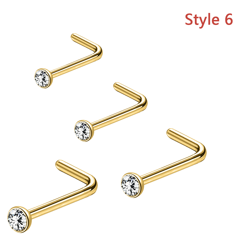 4/9Pcs Stainless Steel Nose Stud Set L/S-Shape Crystal Nostril Piercing Jewelry