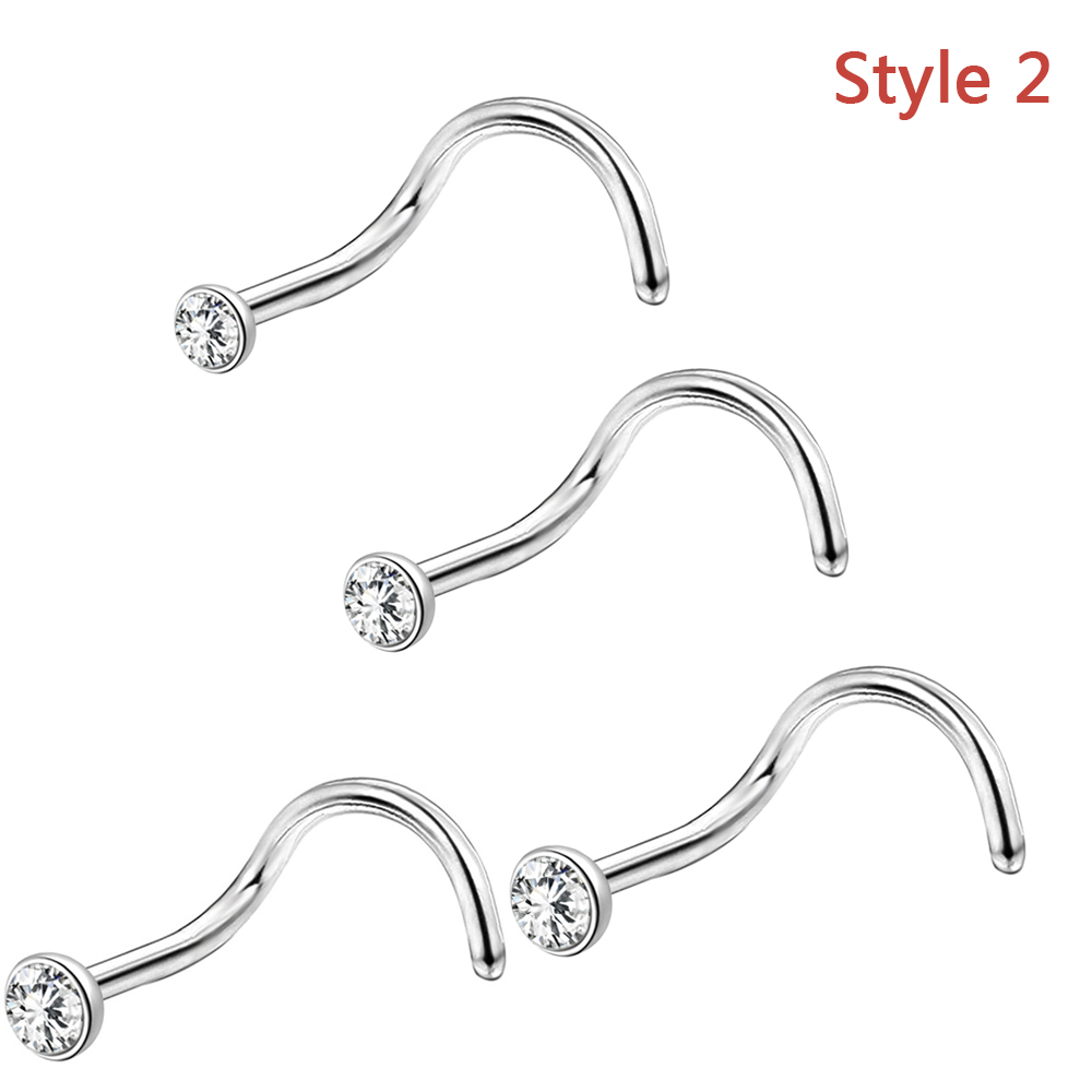 4/9Pcs Stainless Steel Nose Stud Set L/S-Shape Crystal Nostril Piercing Jewelry