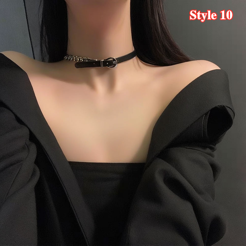 Adjustable Black Choker Necklace Leather Pearl Velvet Choker Gothic Collar Chain