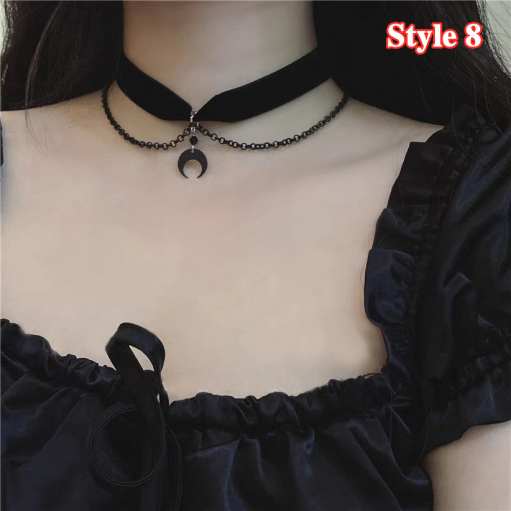 Adjustable Black Choker Necklace Leather Pearl Velvet Choker Gothic Collar Chain