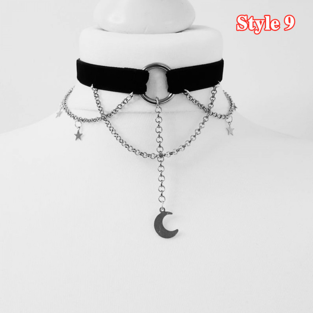 Adjustable Black Choker Necklace Leather Pearl Velvet Choker Gothic Collar Chain