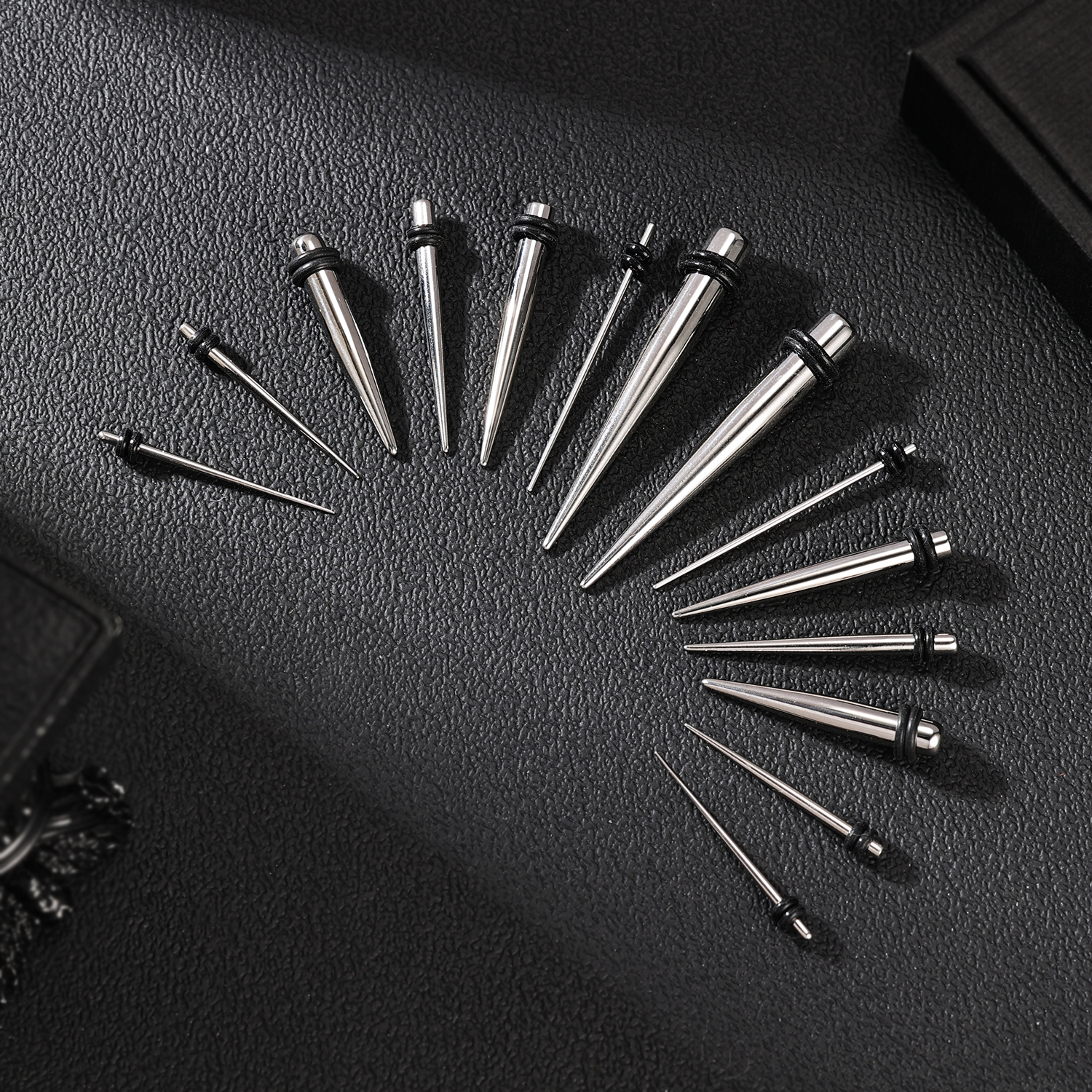 Fake Ear Stretcher Plug - Single Black & Grey Stripe Expander Taper Plug Surgical Steel Stud Earring 1.2mm 16g Fits Normal Pierced Ear