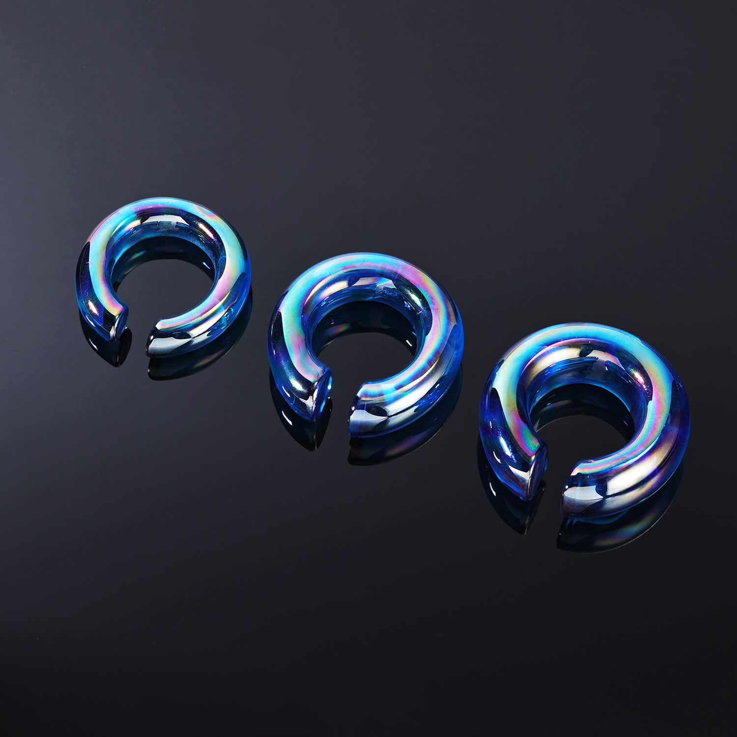Blue Glass Captive Bead Ring Hoop with Rubber Black Ball Blue Glass Captive Bead Ring Hoop with Rubber Black Ball