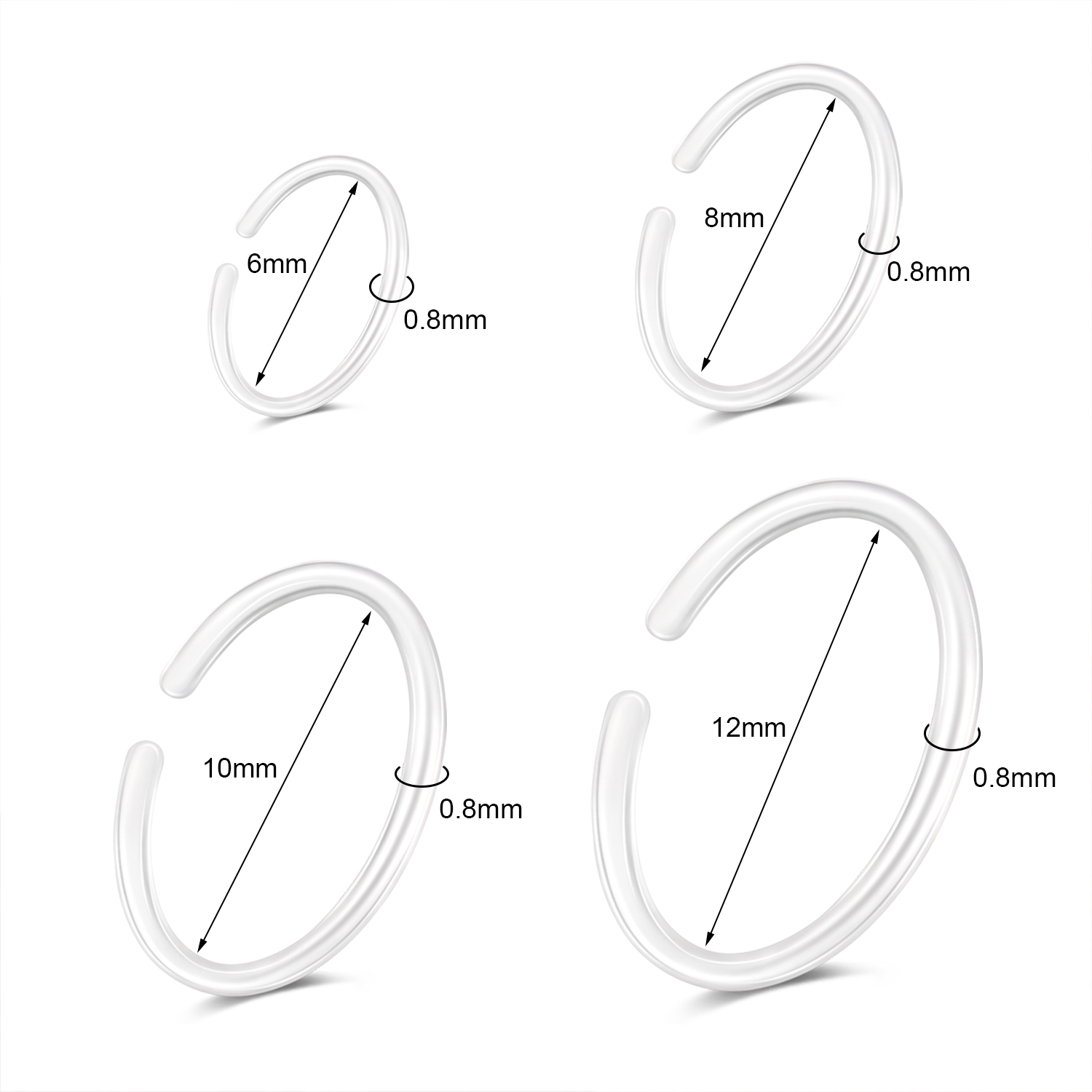 4 Pairs Acrylic Nose Ring Helix Tragus Earrings C-Shaped Septum Piercing Jewelry