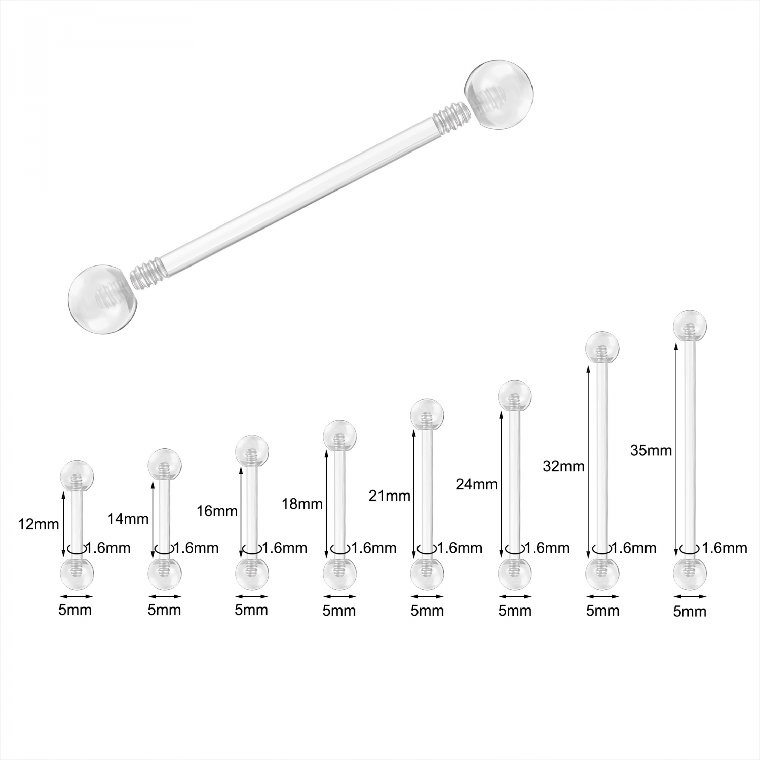 10Pcs Invisible Clear Acrylic Stud Earrings Industrial Barbell Piercing Jewelry