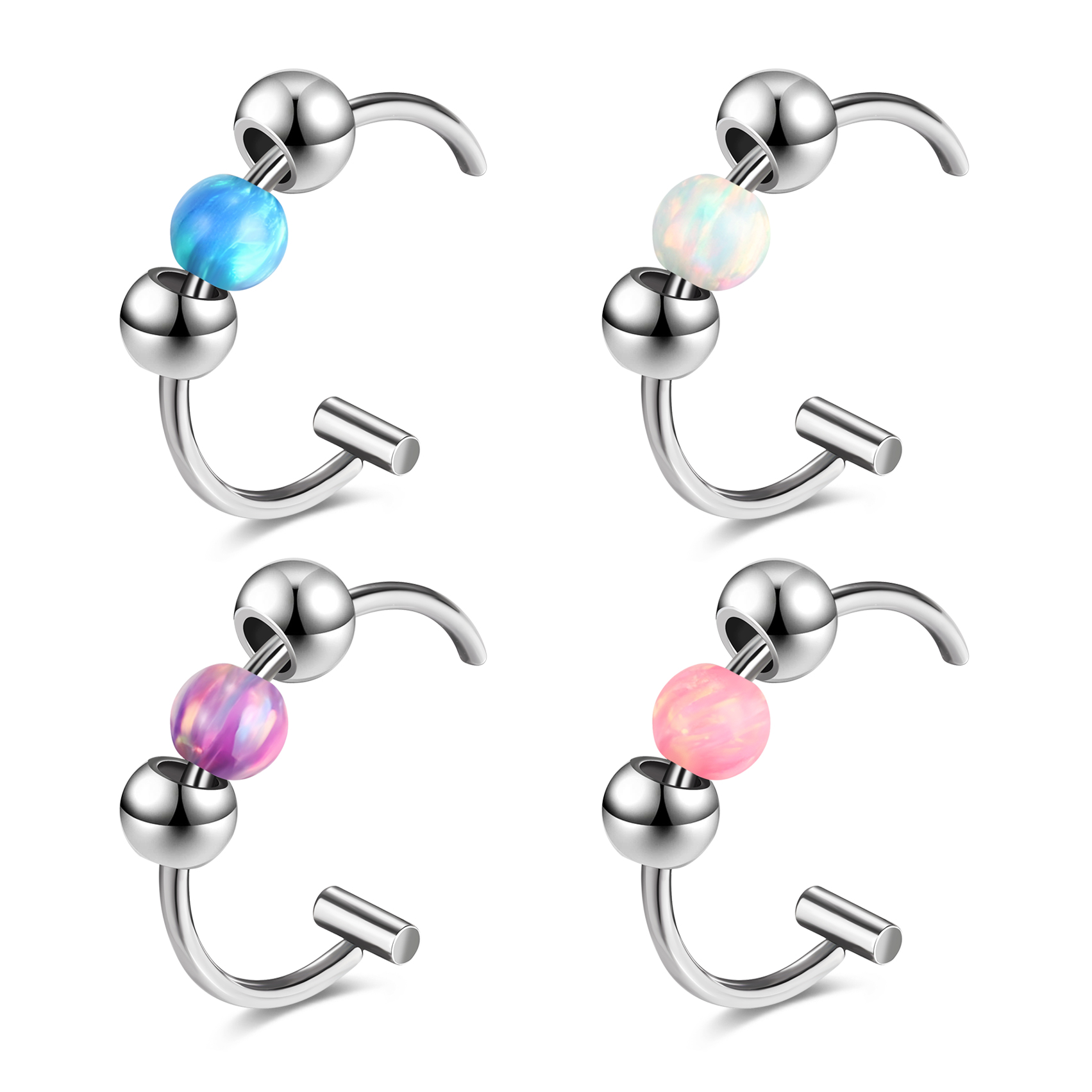 1 Pc Stainless Steel Fake Lip Ring C-Shaped Opal Lip Cuff Non-Piercing Jewelry 1 Pc Stainless Steel Fake Lip Ring C-Shaped Opal Lip Cuff Non-Piercing Jewelry