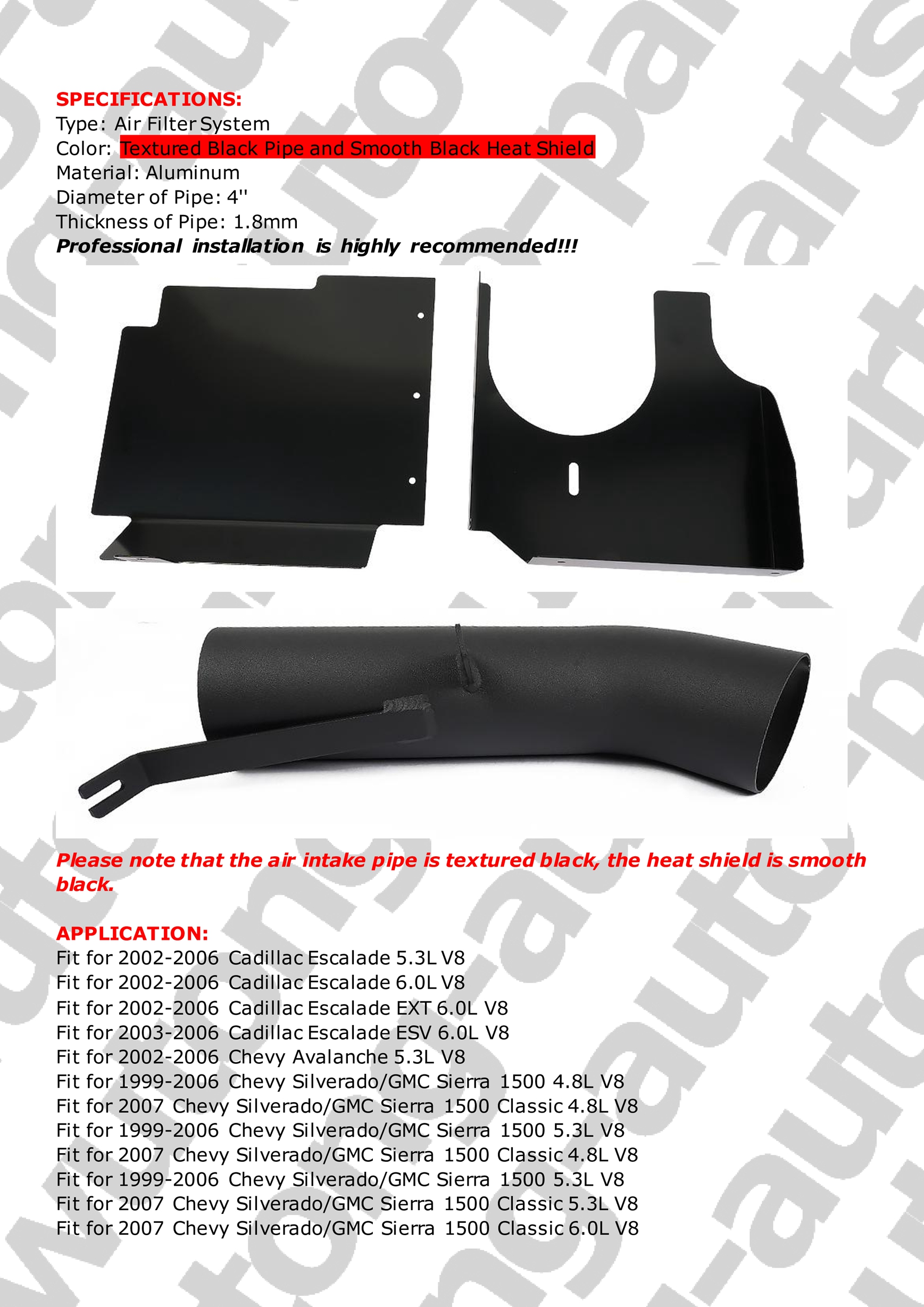 2006 Chevy Silverado Accessories Cold For 99-06 GMC/Chevy V8 4.8L/5.3L/6.0L Heat Shield Filter Air Intake Kit - Foto 3