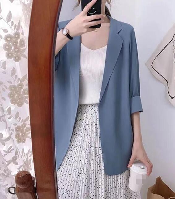 Cardigan donna estate coreano sottile sciolto mezza lunghezza cappotto manica divisa - Foto 15 di 15
