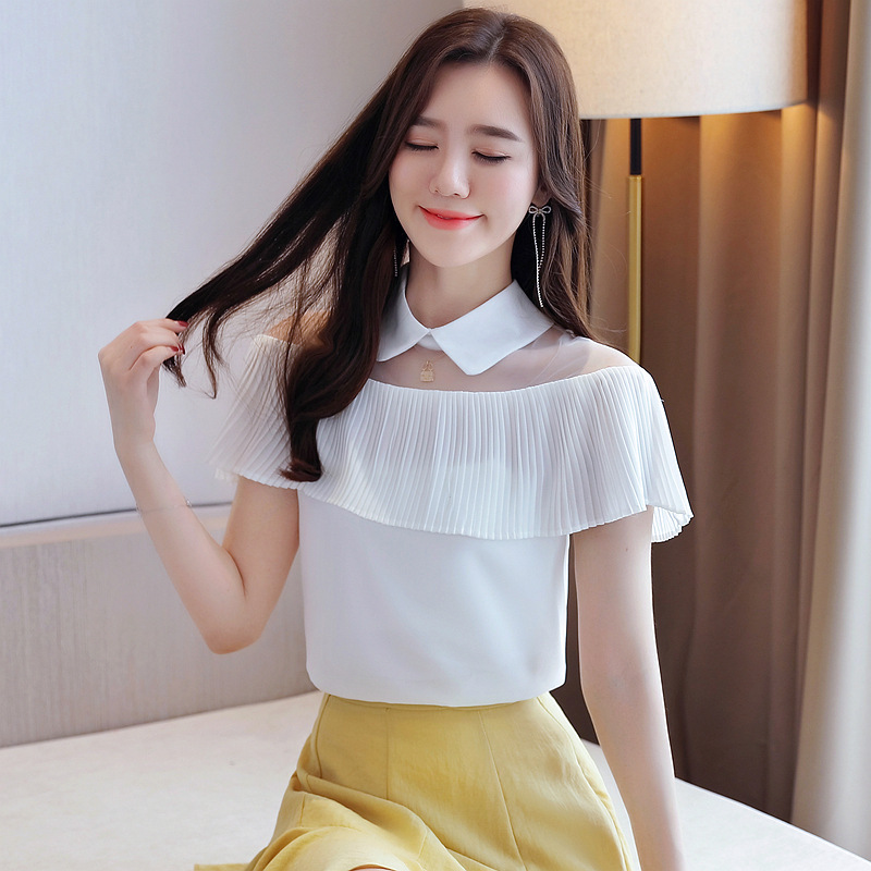 Dama Malla Transparente Camisas Blusa Prendas para el torso Patchwork Empalme Volantes Plisados Básicos - Imagen 10 de 10