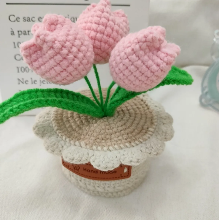 Handmade Crochet Desktop Potted Tulip Crochet Finished Product Handmade Crafts