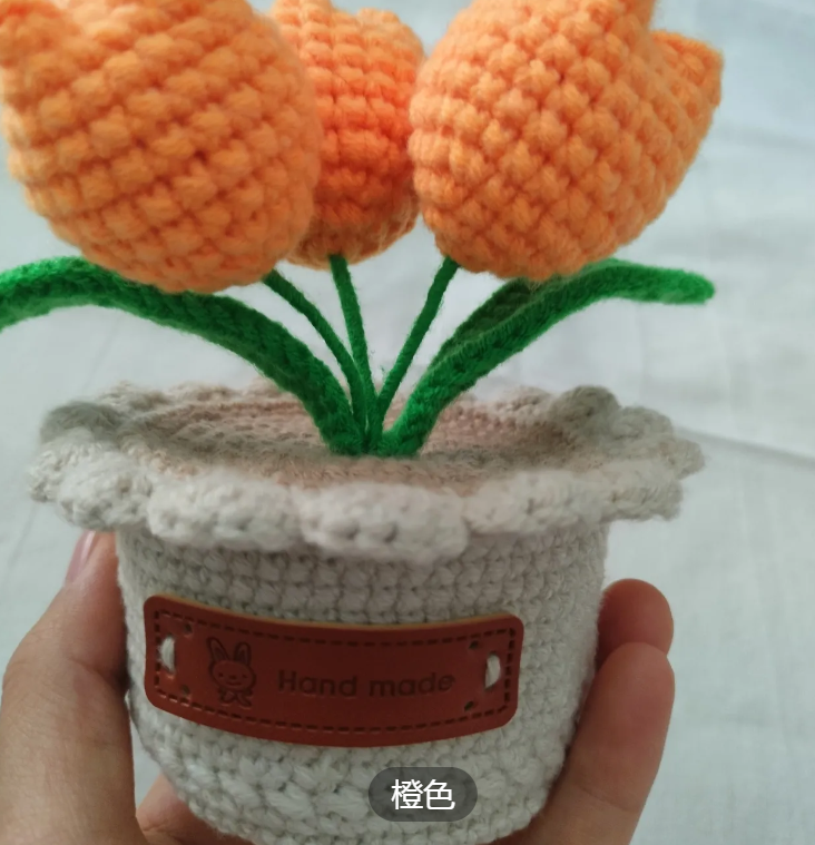 Handmade Crochet Desktop Potted Tulip Crochet Finished Product Handmade Crafts