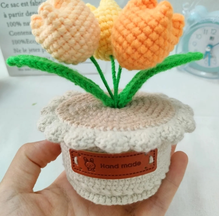 Handmade Crochet Desktop Potted Tulip Crochet Finished Product Handmade Crafts