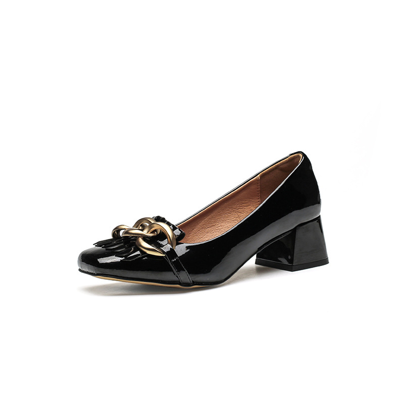 Womens French Patent Leather Tassel Work Shoes Square Toe Block Heel Party Shoes - Picture 9 of 11