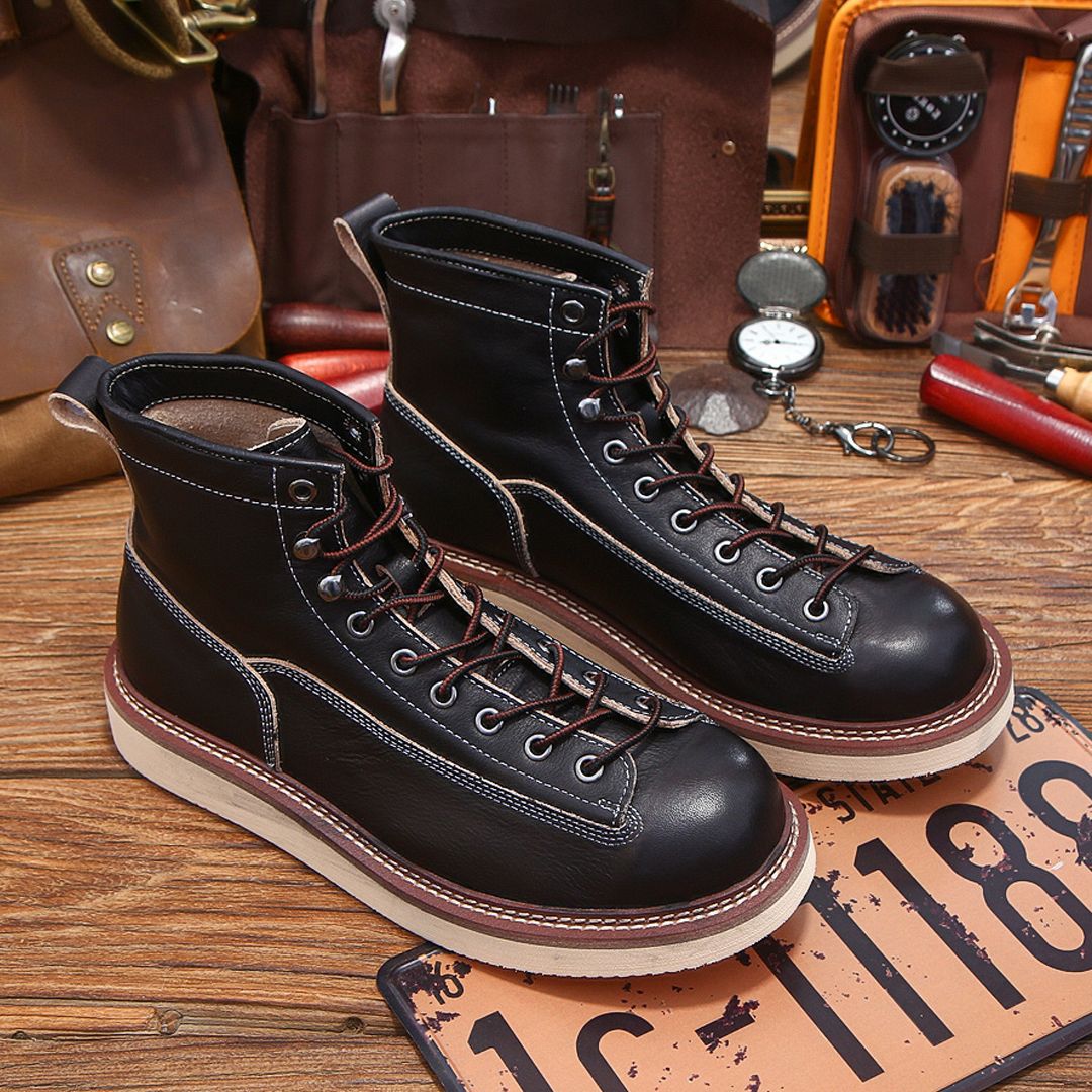 Zapatos de cuero genuino con cordones británicos de dos tonos de caña alta para hombre - Imagen 11 de 12