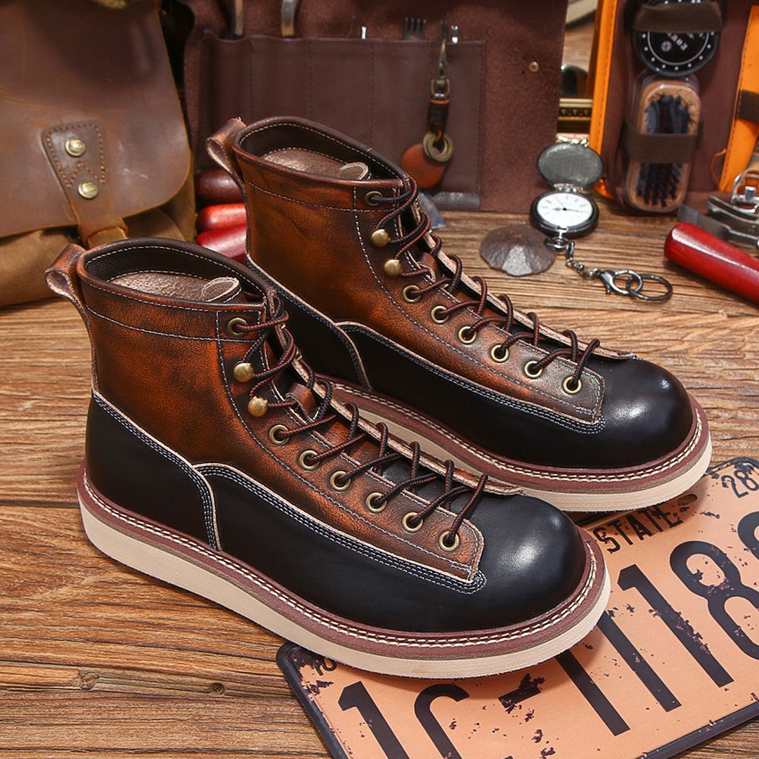 Zapatos de cuero genuino con cordones británicos de dos tonos de caña alta para hombre - Imagen 12 de 12