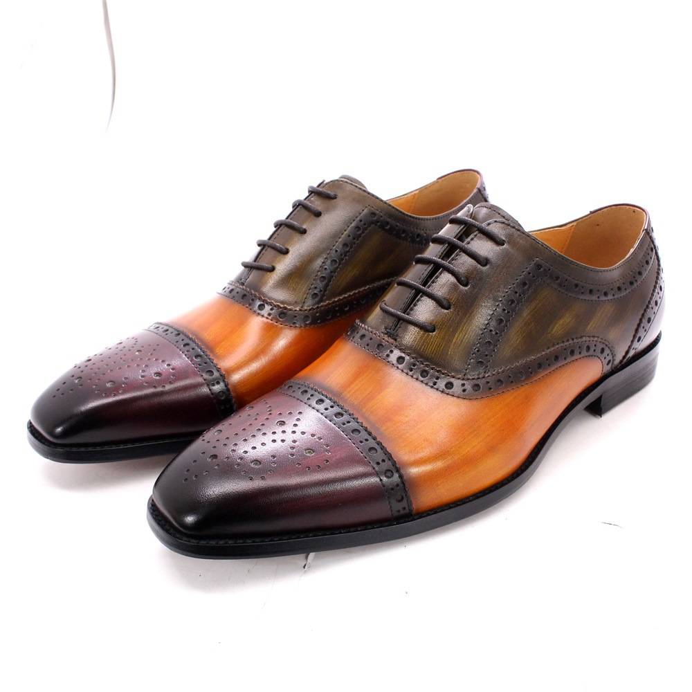 Scarpe eleganti Oxford da uomo in pelle colorblock British Brogue scarpe da banchetto a coda di rondine - Foto 19 di 19