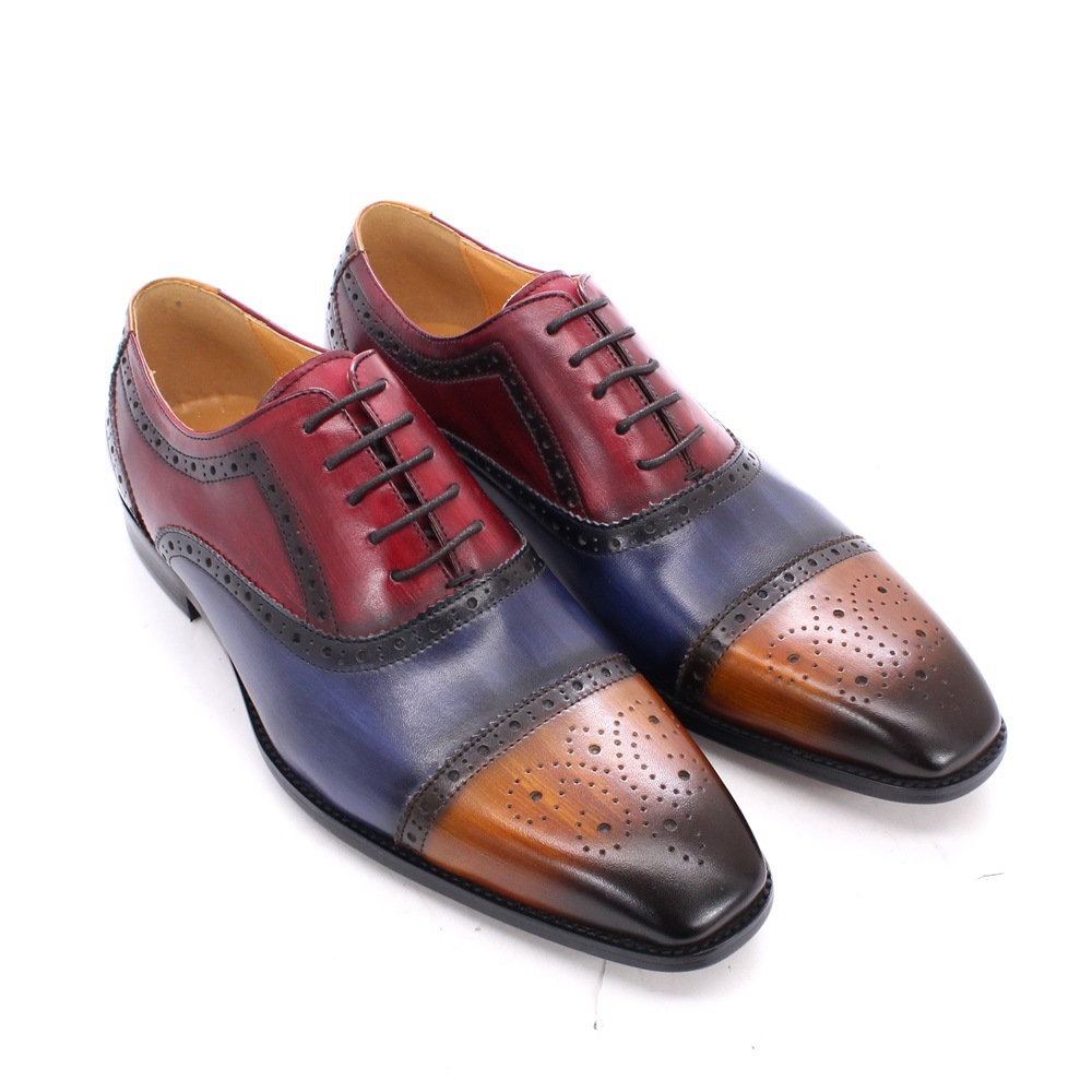 Scarpe eleganti Oxford da uomo in pelle colorblock British Brogue scarpe da banchetto a coda di rondine - Foto 18 di 19