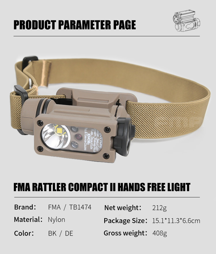 FMA Outdoor Helmet Light Ir Headlight Three Color Flashing