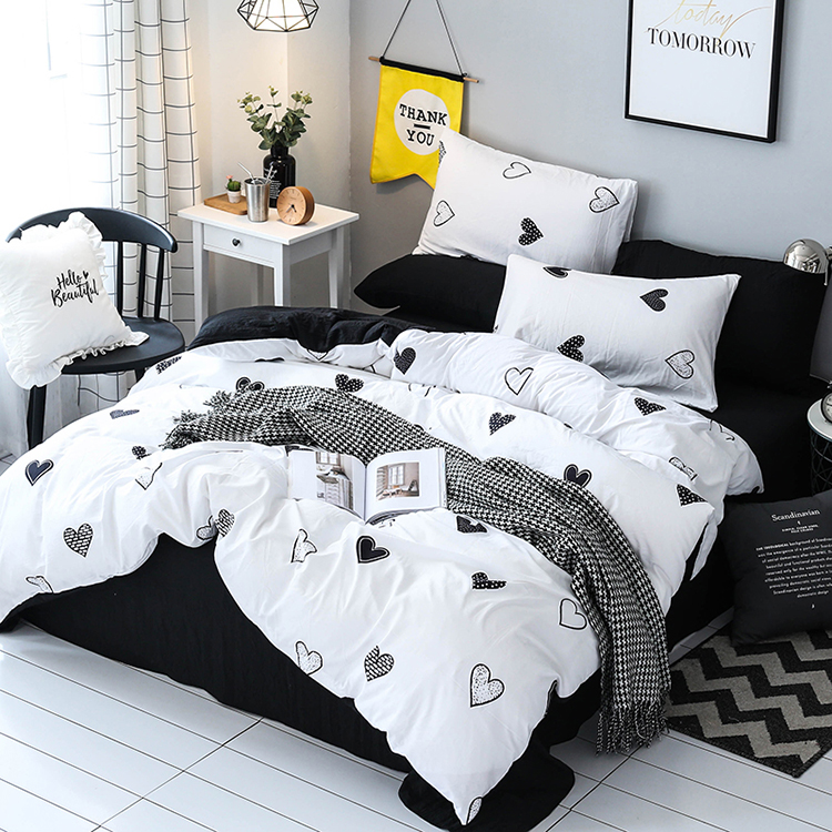 Heart White Black Bedding Set Duvet Quilt Cover Sheet Pillow Case