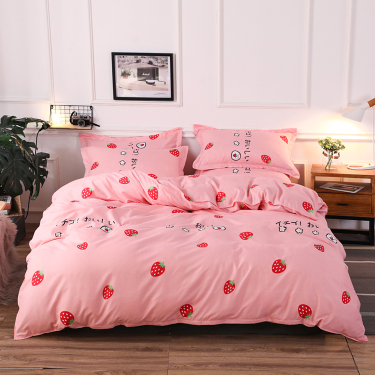 Strawberry Print Pink Bedding Set Duvet Quilt Cover+Sheet+Pillow Case ...