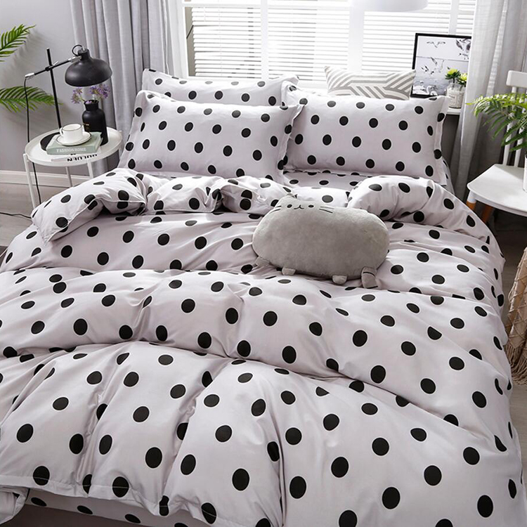 Polka Dot Print White Bedding Set Duvet Quilt Cover Sheet Pillow